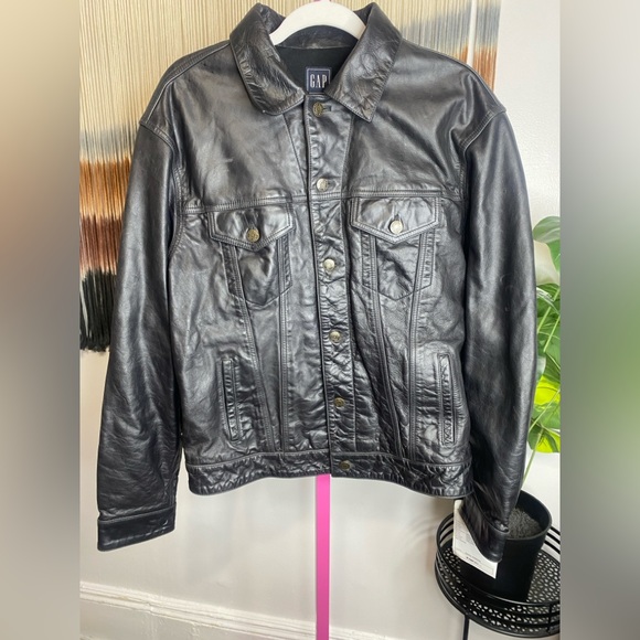 GAP Other - NWOT MEN'S COW LEATHER LEATHER CHARCOAL JACKET by Gap